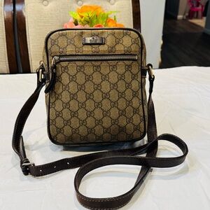 Authentic Gucci Beige and Dark Brown Messenger Bag